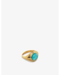 Monica Vinader - Eclipse 18Ct-Plated Vermeil Sterling- And Amazonite Signet Ring - Lyst