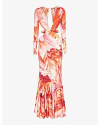 Roberto Cavalli - Floral-print Long-sleeve Stretch-woven Maxi Dress - Lyst