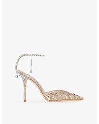Jimmy Choo - Saeda 100 Crystal-Embellished Satin Heeled Courts - Lyst