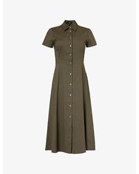 Theory - A-line Collared Stretch Linen-blend Midi Dress - Lyst