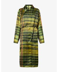 Dries Van Noten - Belted Check Satin Rain Coat - Lyst