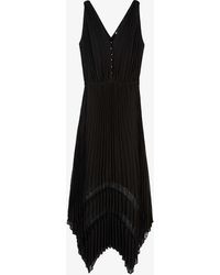 The Kooples - Lace-embroidered V-neck Pleated Woven Midi Dress X - Lyst
