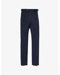 Oscar Jacobson - Adjustable-Tabs Tapered-Leg Regular-Fit Cotton Trousers - Lyst