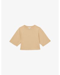 Reiss - Round-Neck Cropped Boxy Stretch-Cotton T-Shirt - Lyst
