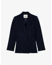 Maje - Pinstriped Double-Breasted Woven Blazer - Lyst