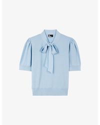 The Kooples - Tie-Neck Short-Sleeve Cotton-Blend Jumper - Lyst