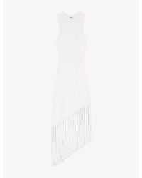 Sandro - Sleeveless Fringed-Hem Knitted Midi Dress - Lyst