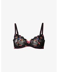 Lounge Underwear - Neon Floral-embroidered Bow-embellished Mesh Bra - Lyst