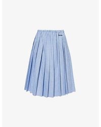 Miu Miu - Pleated Check-print Cotton-poplin Midi Skirt - Lyst