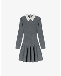 Maje - Ribbed Beaded-Collar Stretch-Knit Mini Dress - Lyst