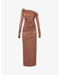 Helmut Lang - Asymmetric Ruched Slim-fit Stretch-woven Maxi Dres - Lyst