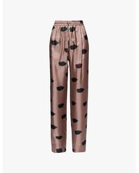 Stella McCartney - Lips-Print Two-Slip-Pockets Wide-Leg High-Rise Silk Trousers - Lyst