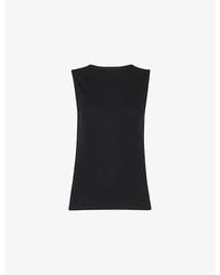 Whistles - High-Neck Ribbed Sleeveless Stretch-Cotton T-Shirt - Lyst