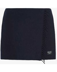 Prada - Low-rise Logo-patch Cashmere Mini Skirt - Lyst
