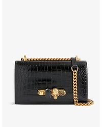 Alexander McQueen - Leather Skull And Jewel-embellished Mini Croc-embossed Cross-body Bag - Lyst