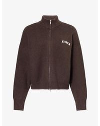 ADANOLA - Varsity Zip-Up Funnel-Neck Knit Sweatshirt - Lyst