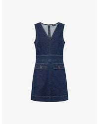 PAIGE - Sylvia V-Neck Denim Mini Dress - Lyst