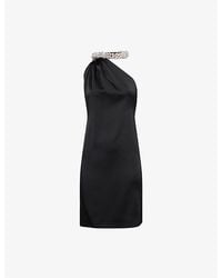Stella McCartney - Embellished Halterneck Asymmetric Satin Mini Dress - Lyst