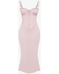 House Of Cb - Syrah Corseted Lace-up Satin Midi Dres - Lyst