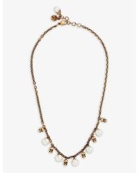 Alexander McQueen - Skull-embellished Faux-pearl And Brass Charm Necklace - Lyst