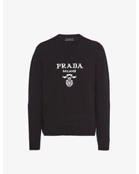 Prada - Intarsia-logo Crewneck Wool And Cashmere-blend Knitted Jumper - Lyst