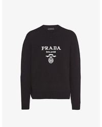 Prada - Intarsia-Logo Crewneck Wool And Cashmere-Blend Knitted Jumper - Lyst