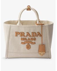 Prada - Brand-typography Linen-blend Tote Bag - Lyst