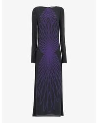 eem - Abstract-Print Long-Sleeve Woven Midi Dress - Lyst