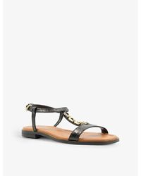 Dune - T-bar Chain-embellished Leather Sandals - Lyst