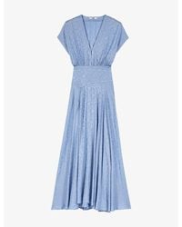 Maje - Jacquard V-Neck Woven Maxi Dress - Lyst