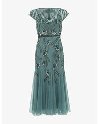 Phase Eight - Evonne Bead-Embellished Short-Sleeve Woven Midi Dress - Lyst