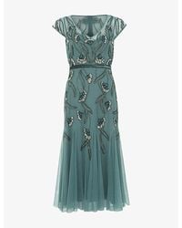 Phase Eight - Evonne Bead-Embellished Short-Sleeve Woven Midi Dress - Lyst