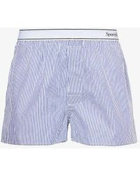 Sporty & Rich - Logo-waistband Striped Cotton Boxer Shorts - Lyst