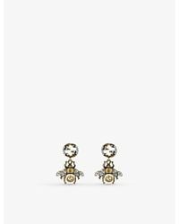 Gucci - Bee-motif Aged -toned Crystal And Faux-pearl Earrings - Lyst
