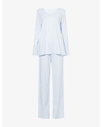 Hanro - Satin-Trims Long-Sleeves Cotton-Jersey Pyjama Set - Lyst