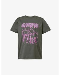 Ganni - Lambs Graphic-print Organic-cotton T-shirt X - Lyst