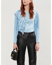 Sandro Selena Twill Ruffle-detail Top - Blue