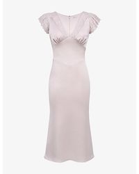 House Of Cb - Odessa Lace-Trim Satin Midi Dress - Lyst