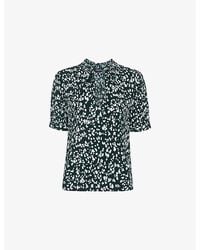 Whistles - Animal-Print Tie-Neck Woven Blouse - Lyst