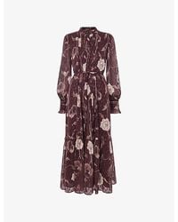 Whistles - Floral-Print Tie-Waist Woven Midi Dress - Lyst