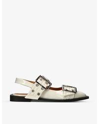 Ganni - Buckle-Embellished Slingback Leather Ballet Flats - Lyst
