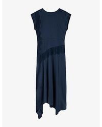 Whistles - Lace-Insert Asymmetric-Hem Satin Midi Dress - Lyst