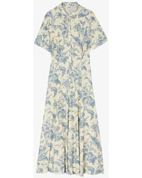 Sandro - Josephina Floral-print Woven Midi Dress - Lyst