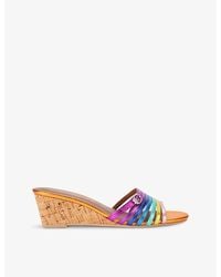Kurt Geiger - Pierra Crystal-Embellished Leather Mid-Heel Sandals - Lyst