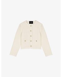 Maje - Round-Neck Button-Down Cotton And Wool-Blend Blazer - Lyst