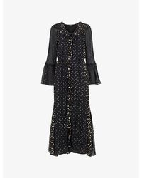 Whistles - Metallic Dot-Print Woven Midi Dress - Lyst