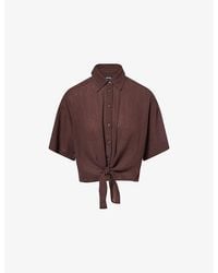 ME+EM - Tie-Front Short-Sleeve Cotton Top - Lyst
