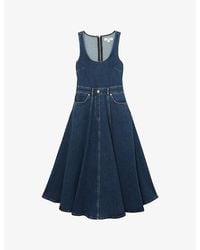 Reiss - Rosie Fitted-Waist Sleeveless Stretch-Denim Midi Dress - Lyst