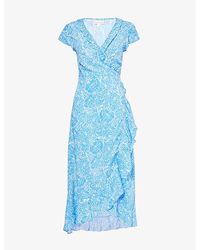 Aspiga - Demi Ruffle-trim Floral-print Woven Midi Wrap Dress - Lyst