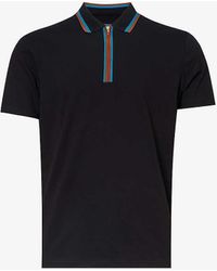 PS by Paul Smith - Striped-trim Half-zip Regular-fit Stretch-organic-cotton Piqué Polo Shirt - Lyst